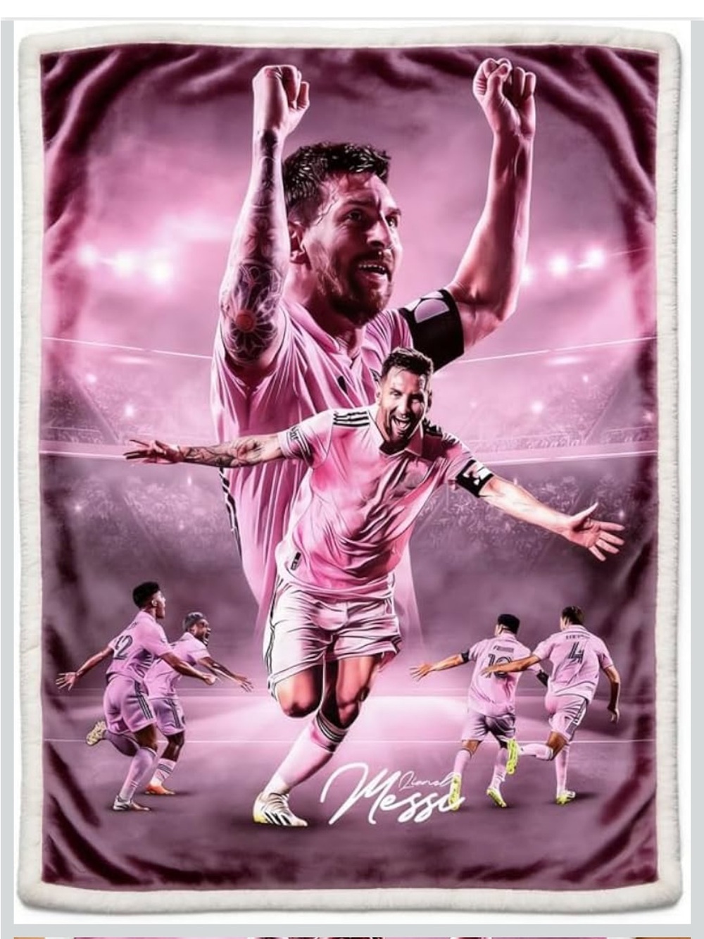 Plush Pink Soccer-Themed Throw Blanket Lionel Messi Inter Miami